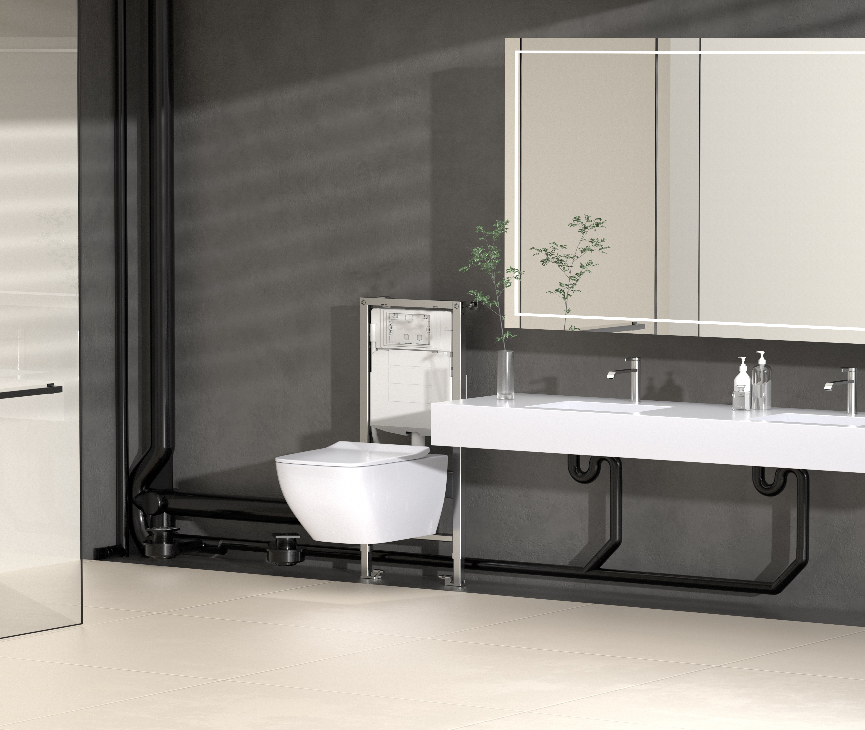 Modern residential building HDPE same-floor drainage application مبنى سكني حديث HDPE تطبيق الصرف في نفس الطابق