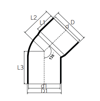 UDR003 الكوع 45 درجة M/F