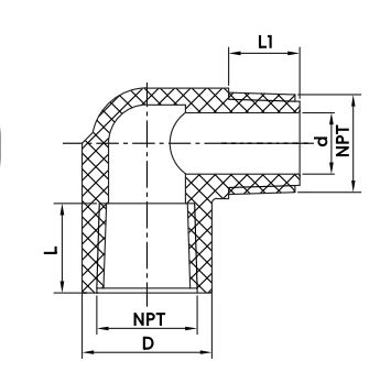 PVC SCH40 كوع مستقيم 90 درجة MIP X FIP