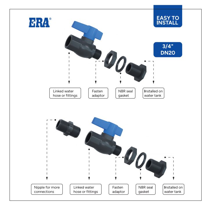 طقم خزان PVC مقاس 3/4 بوصة من ERA 