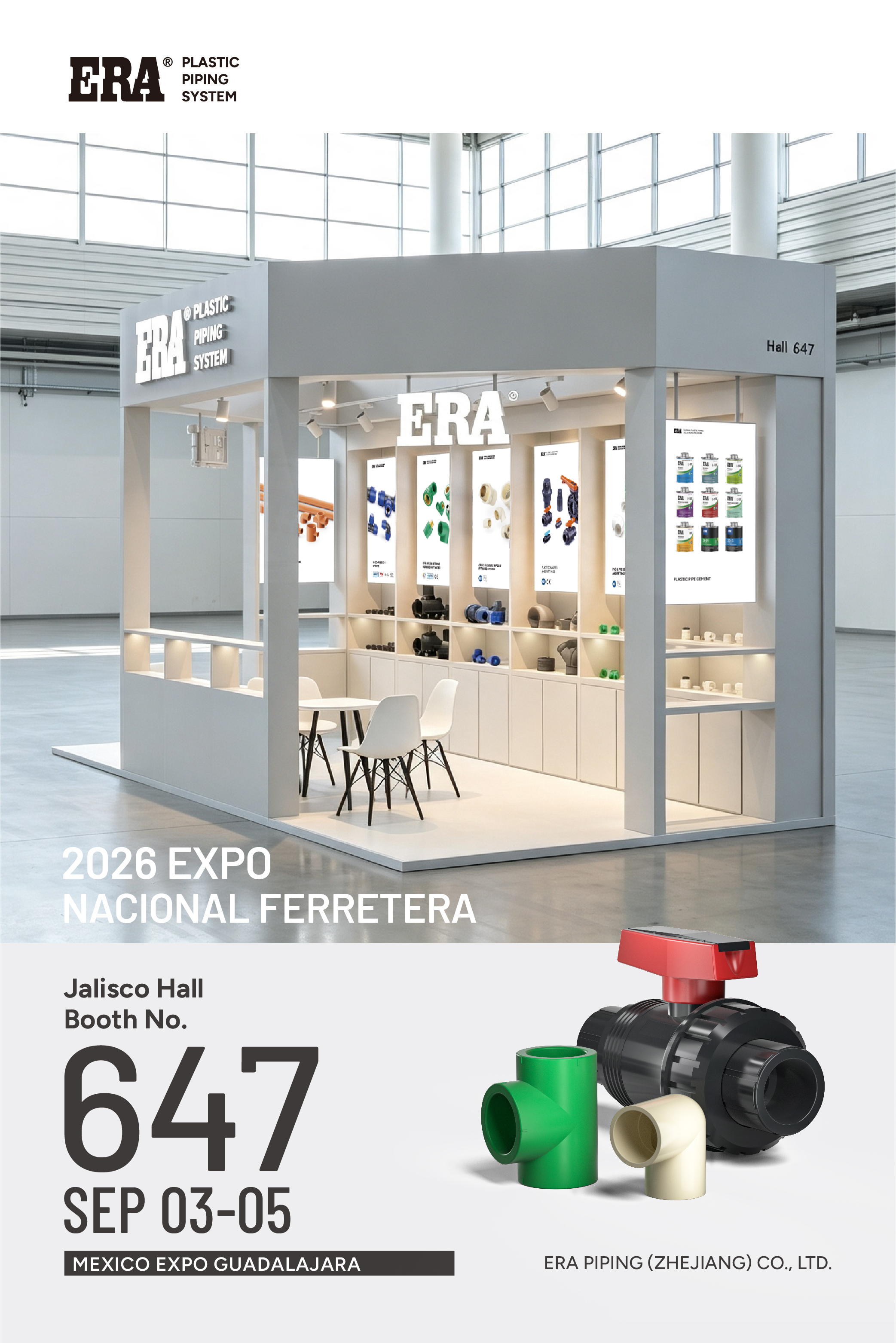 ERA booth 647 Expo Nacional Ferretera 2026 نظام الأنابيب البلاستيكية تجهيزات الأنابيب البلاستيكية